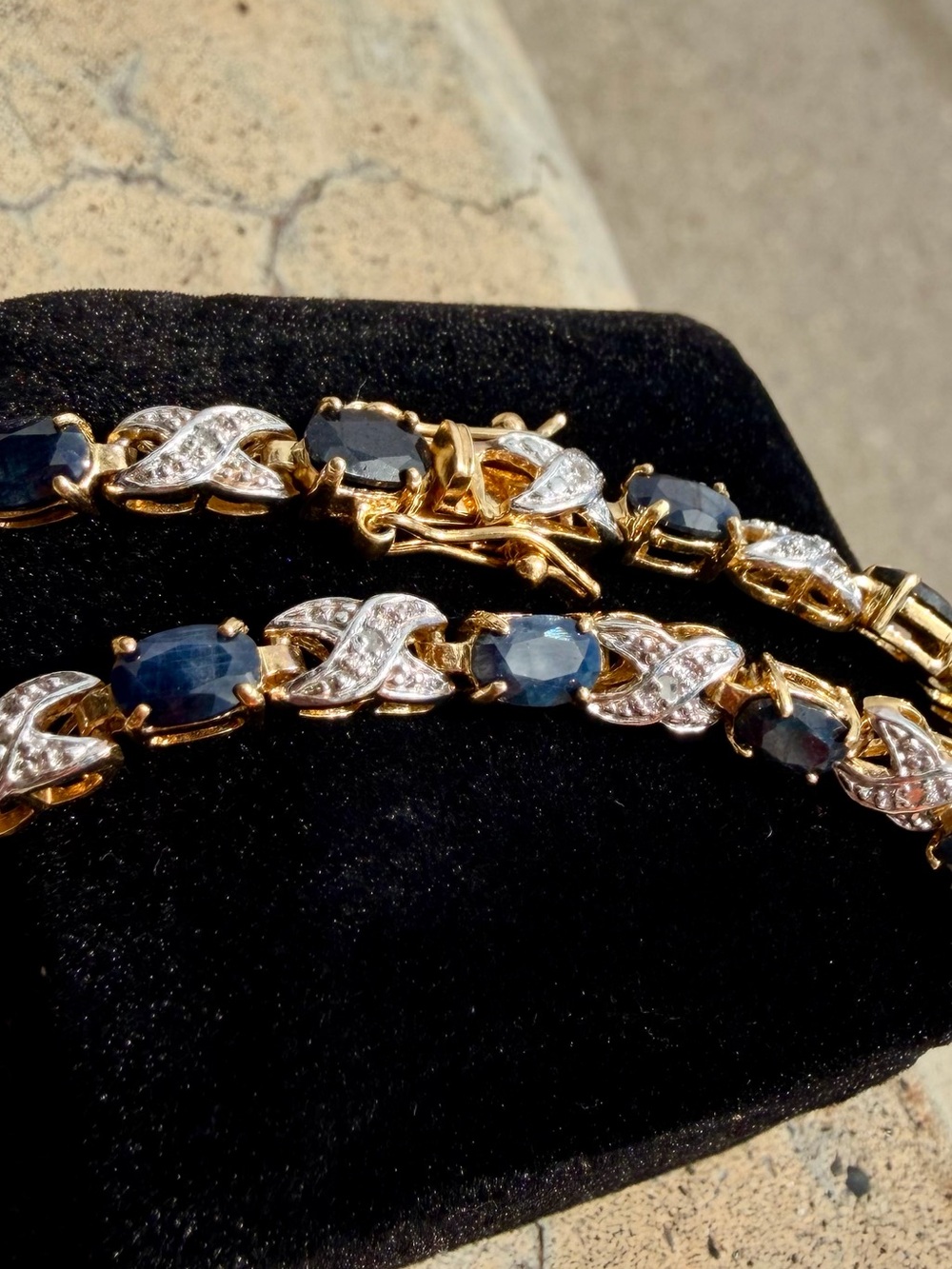 18K Gold Over Sterling Silver AA Sapphire & Diamond Bracelet 7.5” 14 CTW
